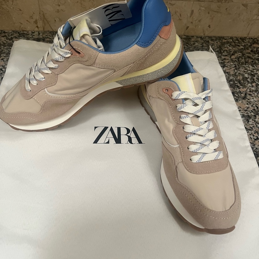Zara Beige and Blue Sneakers